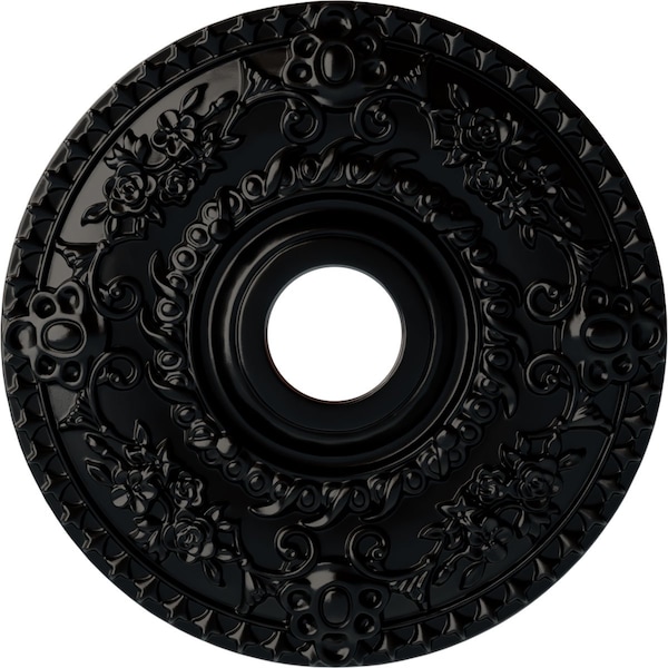 Ekena Millwork Rose Ceiling Medallion (Fits Canopies up to 7 1/4"), 18"OD x 3 1/2"ID x 1 1/2"P, Jet Black CM18ROBLF - main